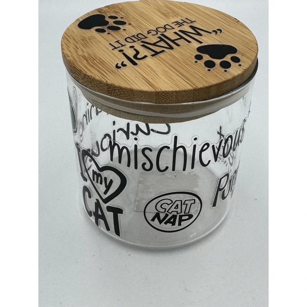 Cat treat Conyainer With Wood Lid